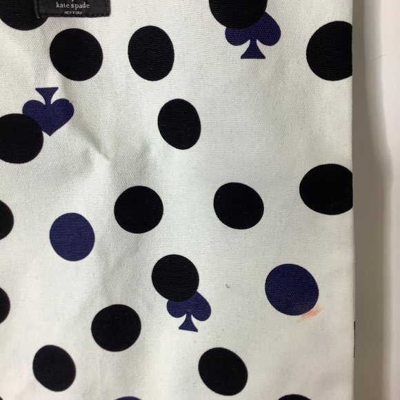 KATE SPADE NY Canvas Tote Bag White Black Polka Dots Shopping Bag - Picture 2 of 5